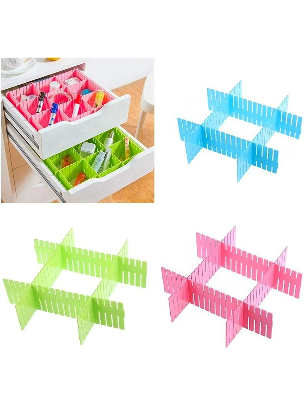 4Pcs/Set Plastic Diy Grid Drawer Divider Separator Adjustable Drawer Organizer