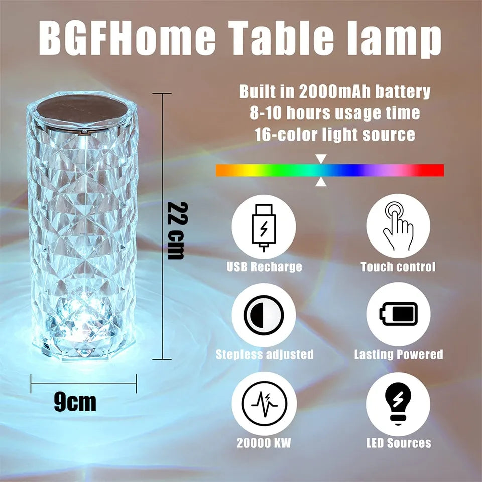 16 Colors Rechargeable LED Crystal Table Lamp