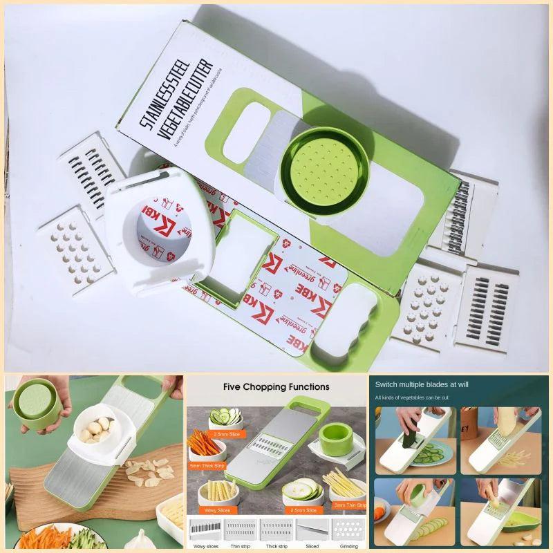 Kitchen 5 in 1 Stainless Steel Multifunctional Safe Manual Vegetable Slicer Cutter